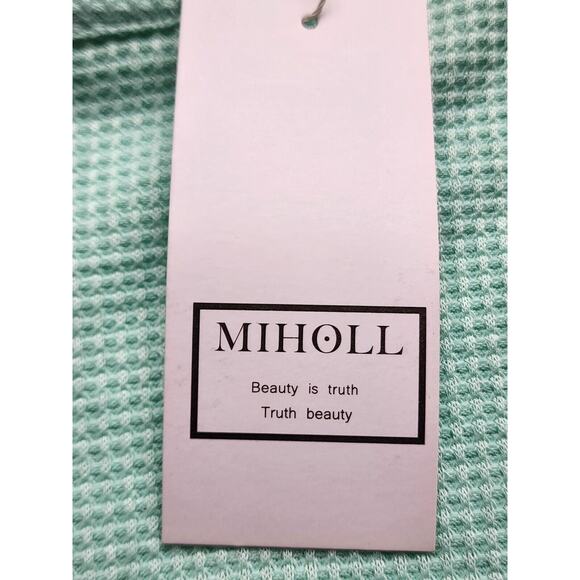 TOP-MIHOLL-Waffle Material-Lace Sleeves-Long Sleeves-Mint Green-Size Large - Picture 7 of 16